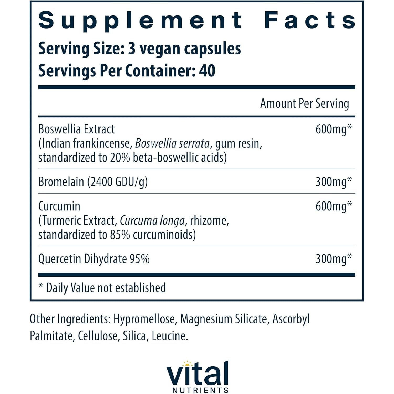 Vital Nutrients BCQ | Vegan Boswellia, Bromelain, Curcumin & Quercetin Supplement | Supports Sinus & Digestive Health 120 Capsules