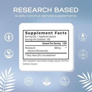 Extra Strength Monolaurin 800Mg, 100 Capsules, 33% More