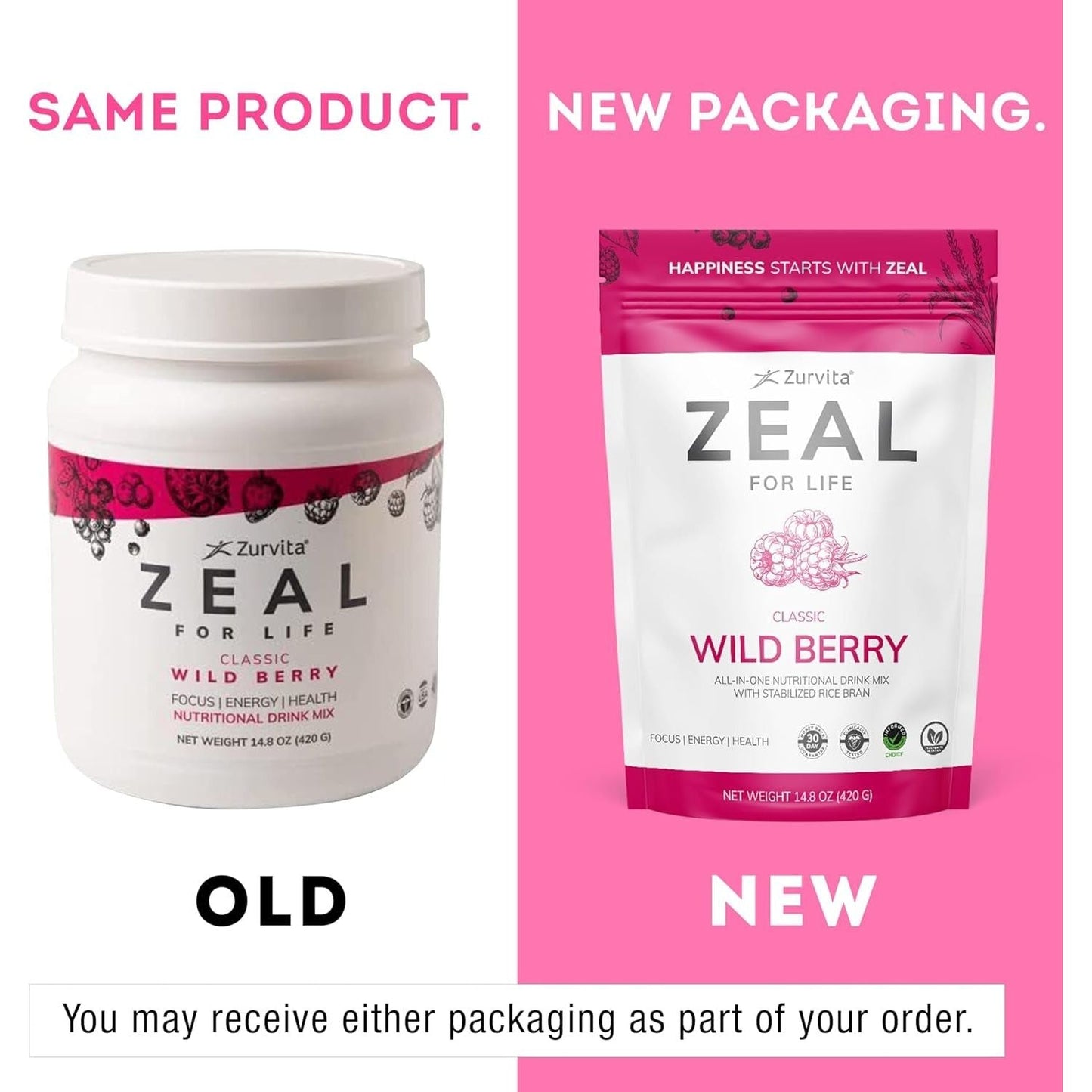 Zurvita - Zeal for Life 30-Day Wellness Bag - Nutritional Supplement for Vitality, Immunity, and Wellness - 420 Grams Wild Berry (Classic)