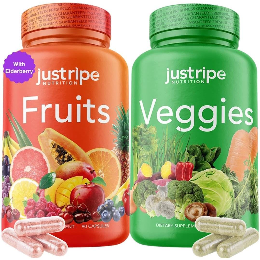 Fruits and Veggies Supplement - 90 Fruit and 90 Vegetable Capsules - 100% Whole Natural Superfood - Supports Energy Levels