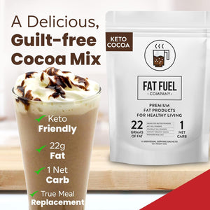 Fat Fuel Keto Cocoa 22G Premium Fats - Instant Organic Cocoa, One Net Carb, a True Meal Replacement - 15 Servings