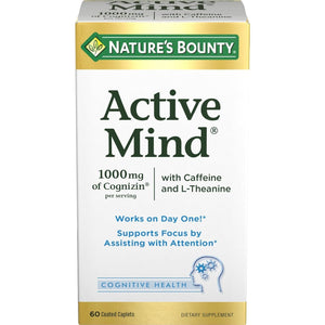 Nature'S Bounty Active Mind, Supports Focus by Assisting with Attention, Cognizin 1000Mg, 60 Coated Caplets