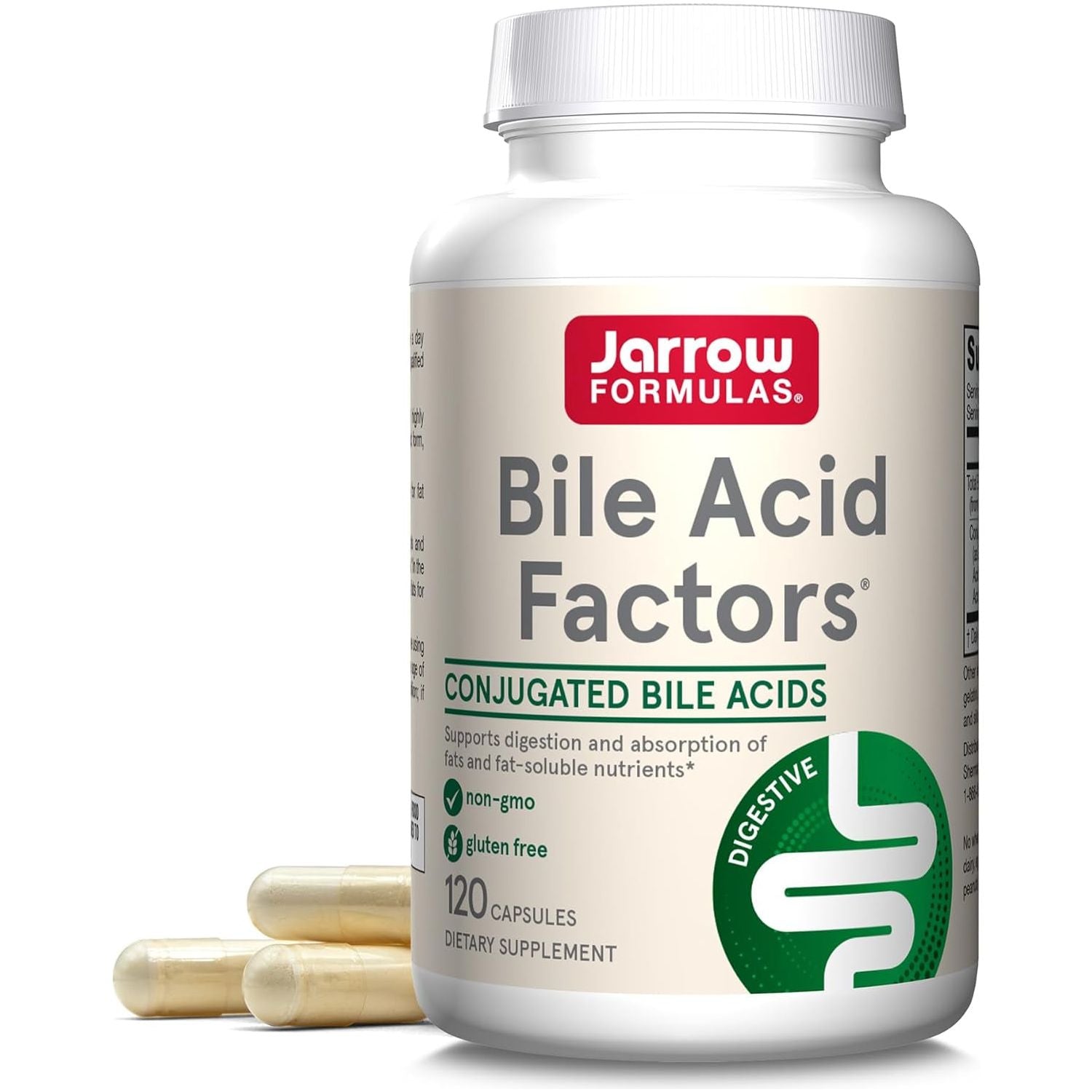 Jarrow Formulas Bile Acid Factors 1000 Mg for Digestion Support and Absorption of Fats & Fat-Soluble Nutrients, 120 Capsules