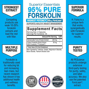 Pescience Forskolin Capsules, 95% Pure Forskolin Extract, Patented Forslean, 60 Count