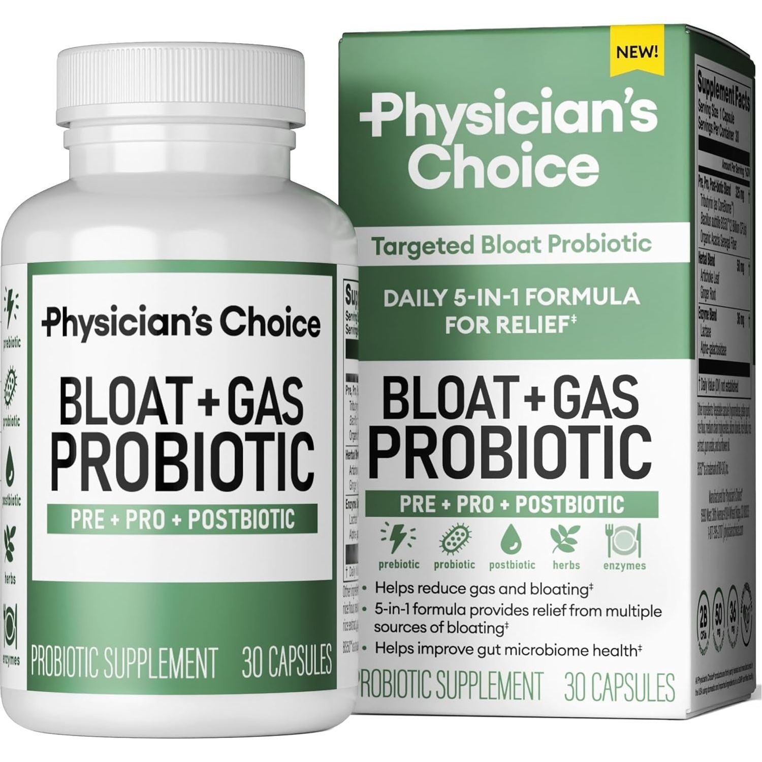 Physician'S CHOICE Bloat & Gas Probiotic 5-In-1 Proactive Support + Daily Relief - Digestion & Gut Health- 30Count
