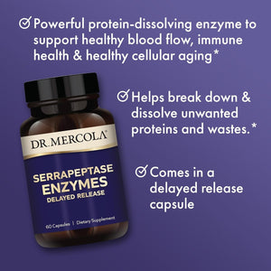 Dr. Mercola Serrapeptase Enzymes, Delayed Release, Supports Healthy Cellular Function, Non-Gmo (60 Capsules)