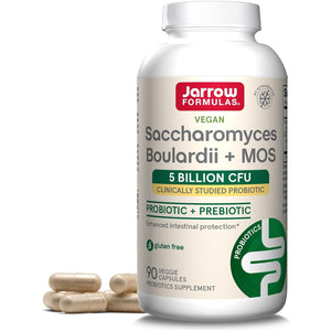 Jarrow Formulas Saccharomyces Boulardii Probiotics + MOS 5 Billion CFU Probiotic Yeast for Intestinal Health Support, 90 Capsules
