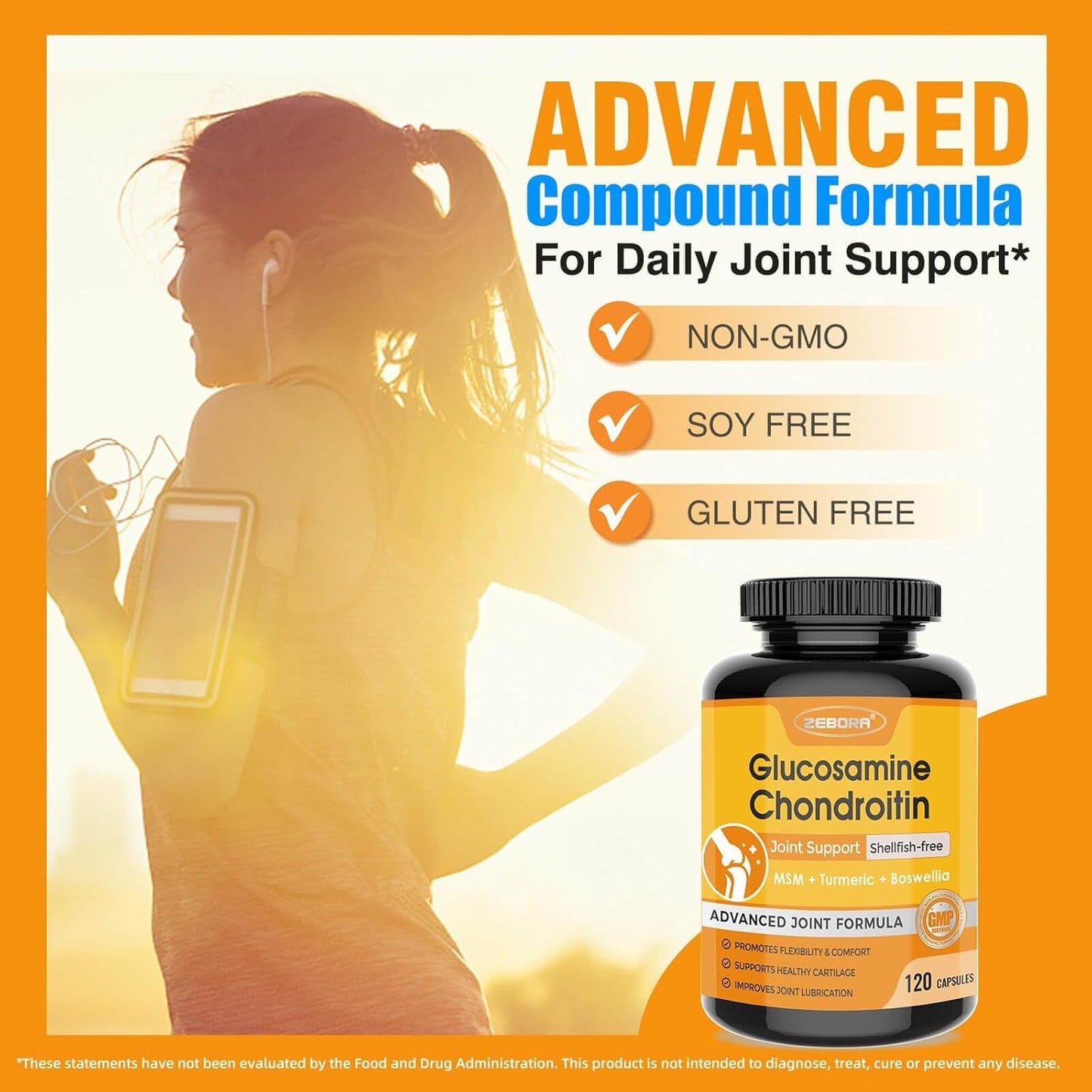 ZEBORA Glucosamine Chondroitin Joint Support Supplement, 120 Capsules