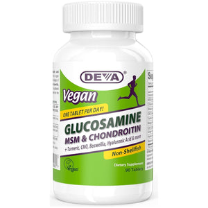 DEVA Vegan Glucosamine MSM & Chondroitin + Turmeric, CMO, Boswellia, Hyaluronic Acid & More 90 Tablets