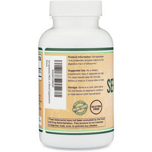 Serrapeptase 240,000 SPU Max Potency Proteolytic Enzyme for Sinus, Respiratory and Joint Health by Double Wood (120Capsules)