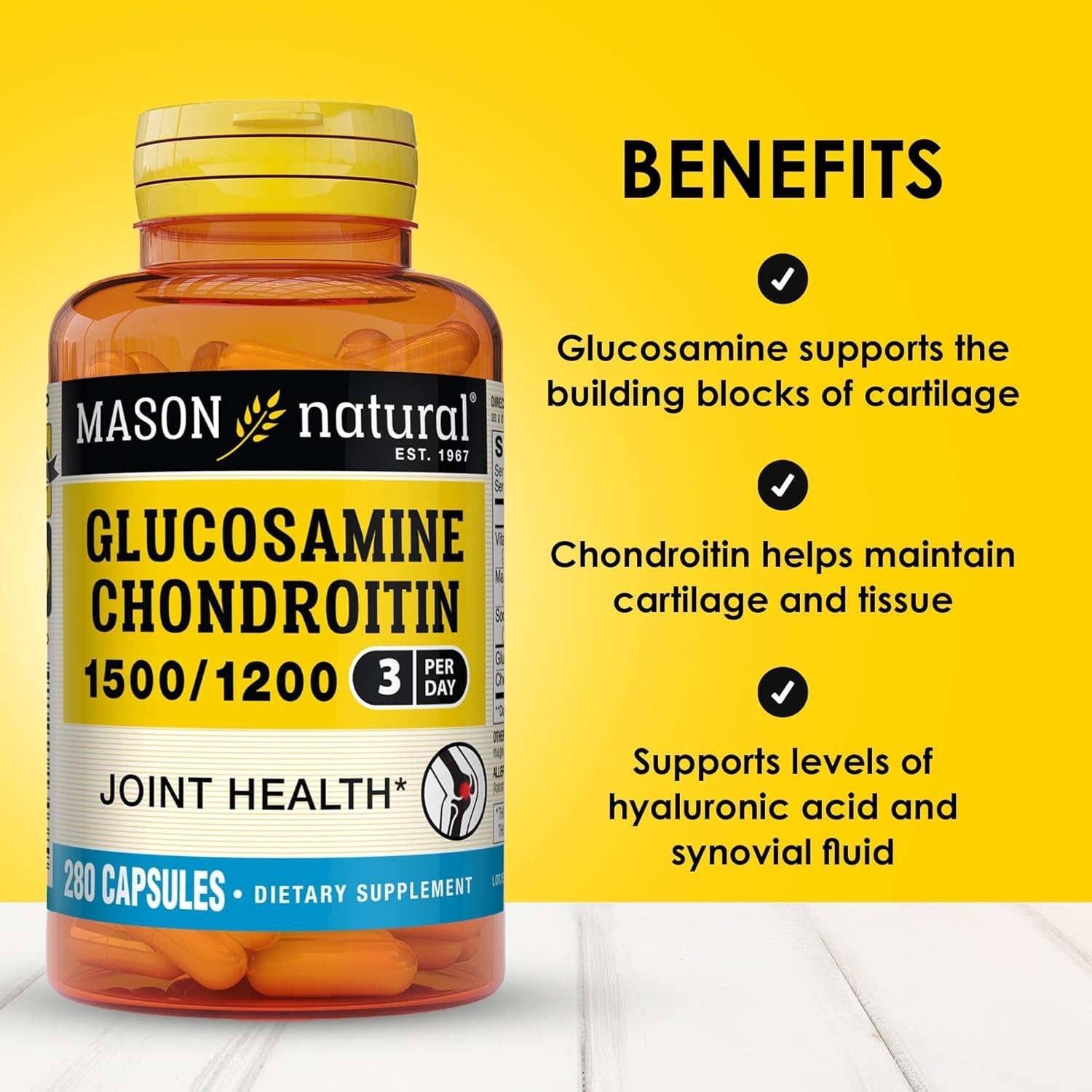MASON NATURAL Glucosamine Chondroitin 1500/1200 with Vitamin C - 280 Capsules