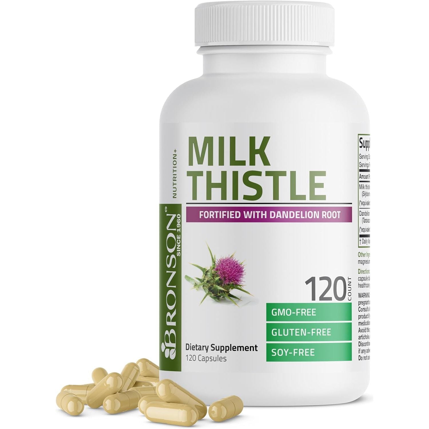 Bronson Milk Thistle Silymarin Marianum & Dandelion Root Liver Health Support, 120 Capsules