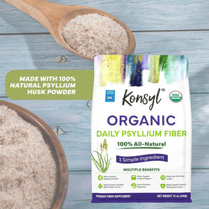 Konsyl Organic Psyllium Fiber - USDA Certified Psyllium Husk Daily Fiber Powder - 340G Gusset Bag