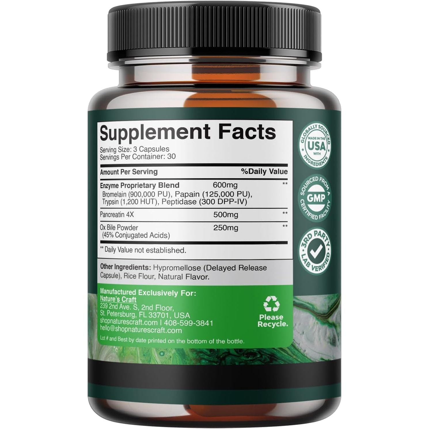 Digestive Enzymes with Ox Bile Supplement - Purified Ox Bile Salts for No Gallbladder & Pancreas Cleanse, Detox & Repair - (1 Month Supply)