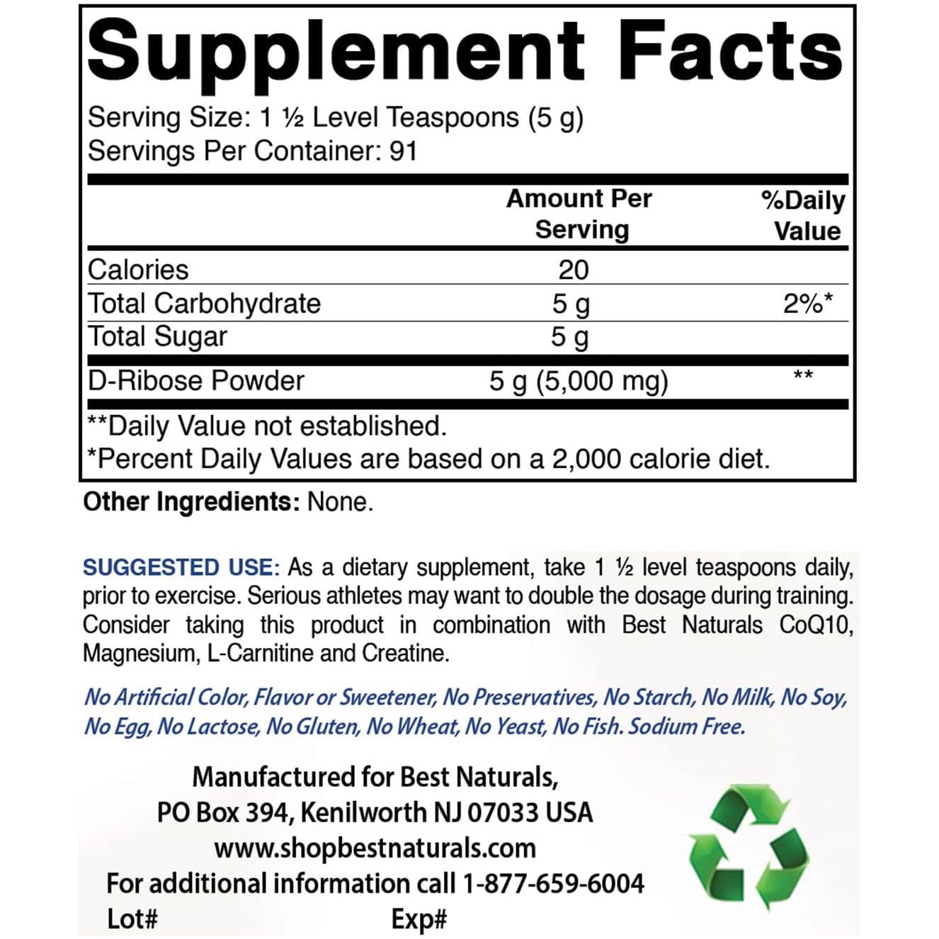 Best Naturals D-Ribose Powder 1 Pound