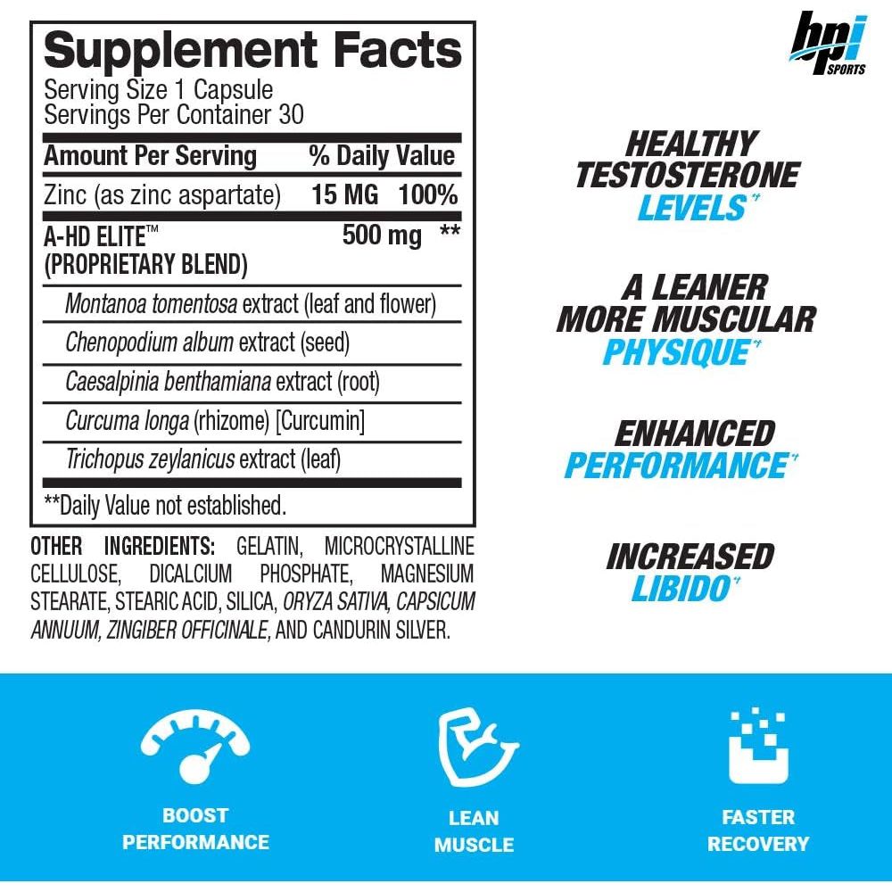 BPI Sports A-HD Elite – Men’S Powerful Testosterone Booster – Natural Stamina, Strength, Sexual Support 30 Servings