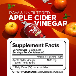 Nutrivein Apple Cider Vinegar Capsules with Mother - 1600Mg - Supports Healthy Diet, Digestion, Keto, Cleanser 120 Pills