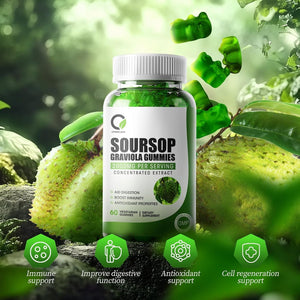 Soursop Graviola Gummies, Organic Soursop Leaves and Seeds Extract for Immune Support and Antioxidant Properties 60 Gummies