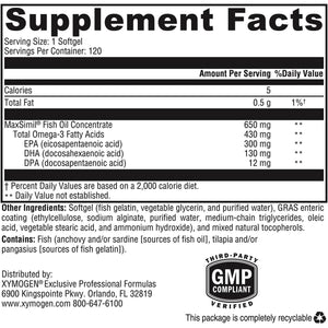 XYMOGEN Omega Monopure 650 EC - Omega-3 Fish Oil Supplements (120 Softgels)