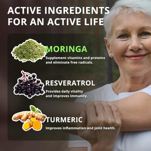 VEV Moringa Capsules with Resveratrol 500Mg & Turmeric Curcumin Supplement (180 Counts)