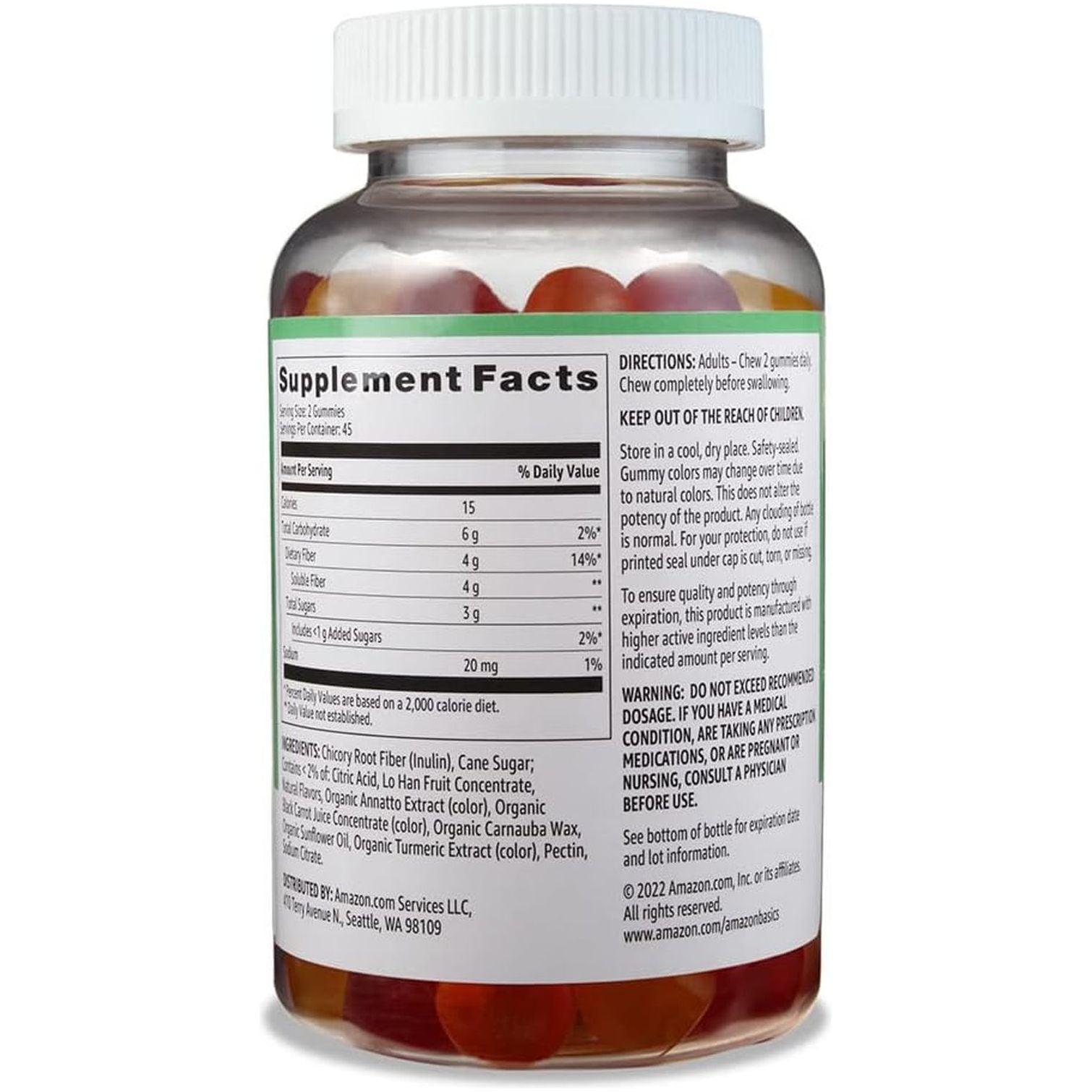 Amazon Basics Fiber 4G Gummy - Digestive Health, Supports Regularity 90 Gummies