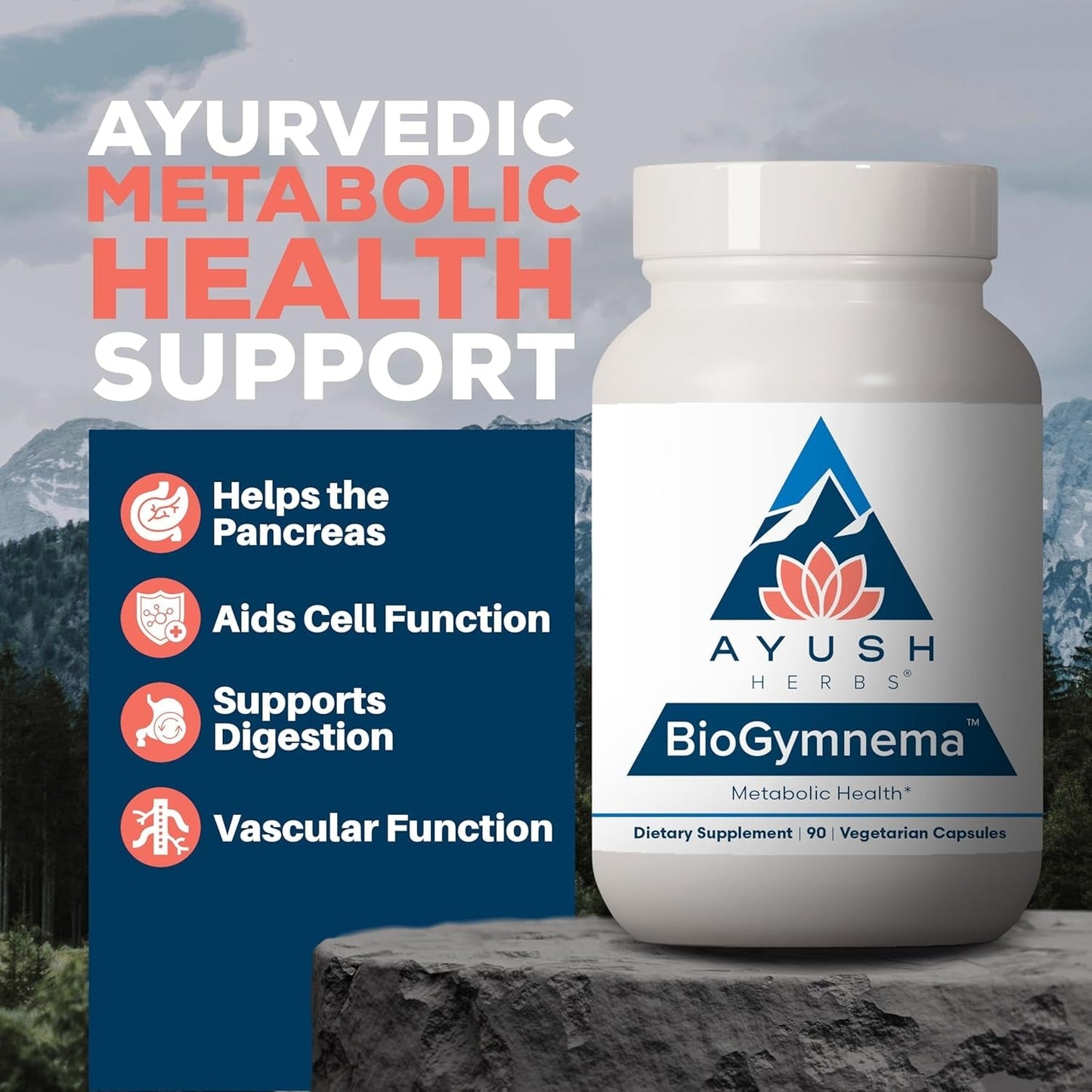 Ayush Herbs Biogymnema - Metabolic Vitamin & Herb Blend, 90 Vegetarian Capsules