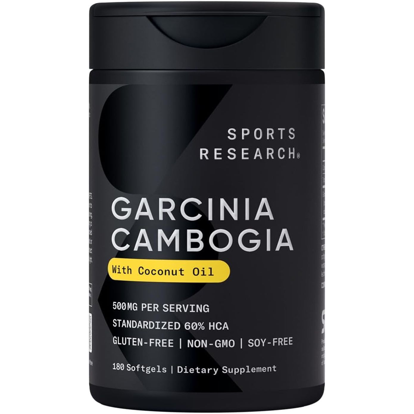 Sports Research Garcinia Cambogia Extract (60% HCA) with Extra Virgin Organic Coconut Oil (180 Softgels)