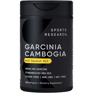 Sports Research Garcinia Cambogia Extract (60% HCA) with Extra Virgin Organic Coconut Oil (180 Softgels)