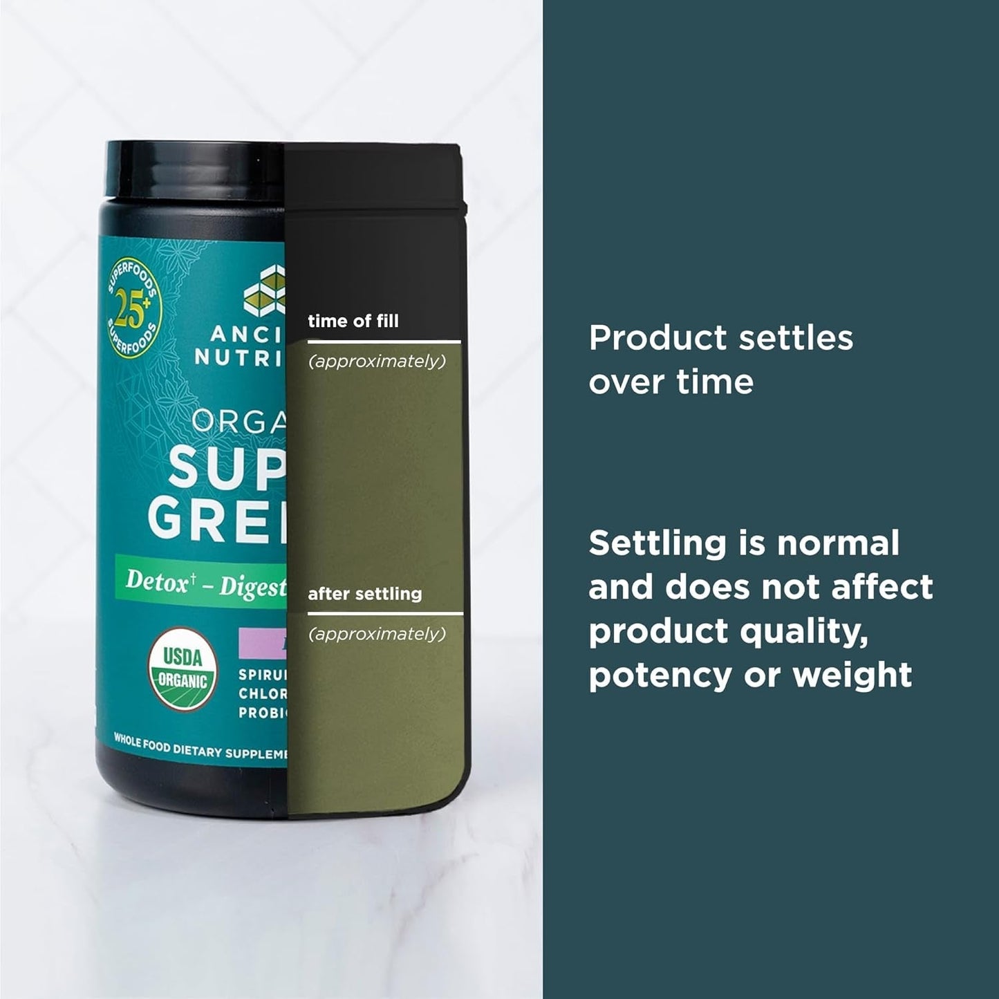 ANCIENT NUTRITION Organic Supergreens Powder with Probiotics for Digestive & Energy Support, 25 Servings