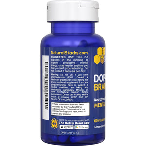 NATURAL STACKS Dopamine Brain Food - 650Mg L-Tyrosine Supplement for Focus & Mental Drive - 60 Capsules