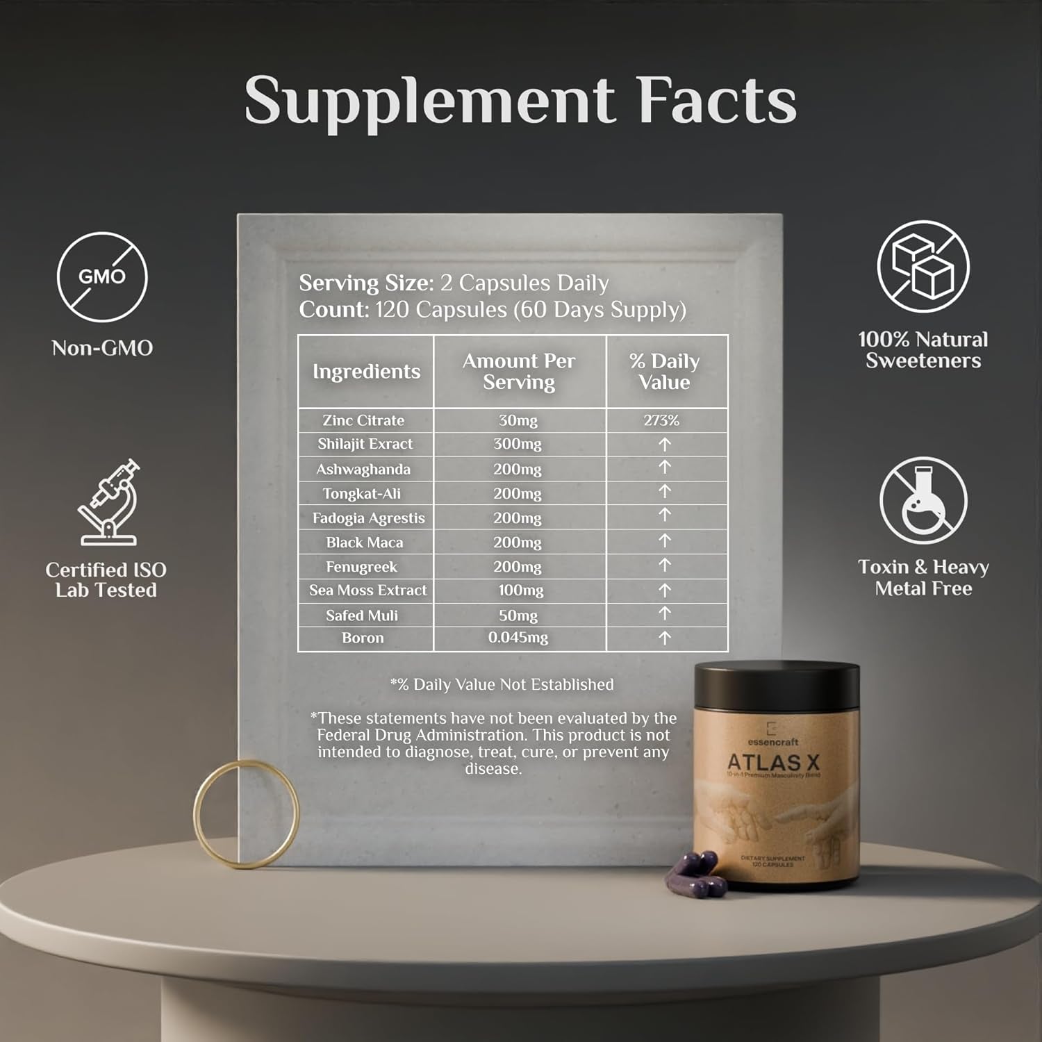 ATLAS X 10-In-1 Masculinity Maximiser Supplement for Men - Energy, Strength & Vitality 2 Month Supply