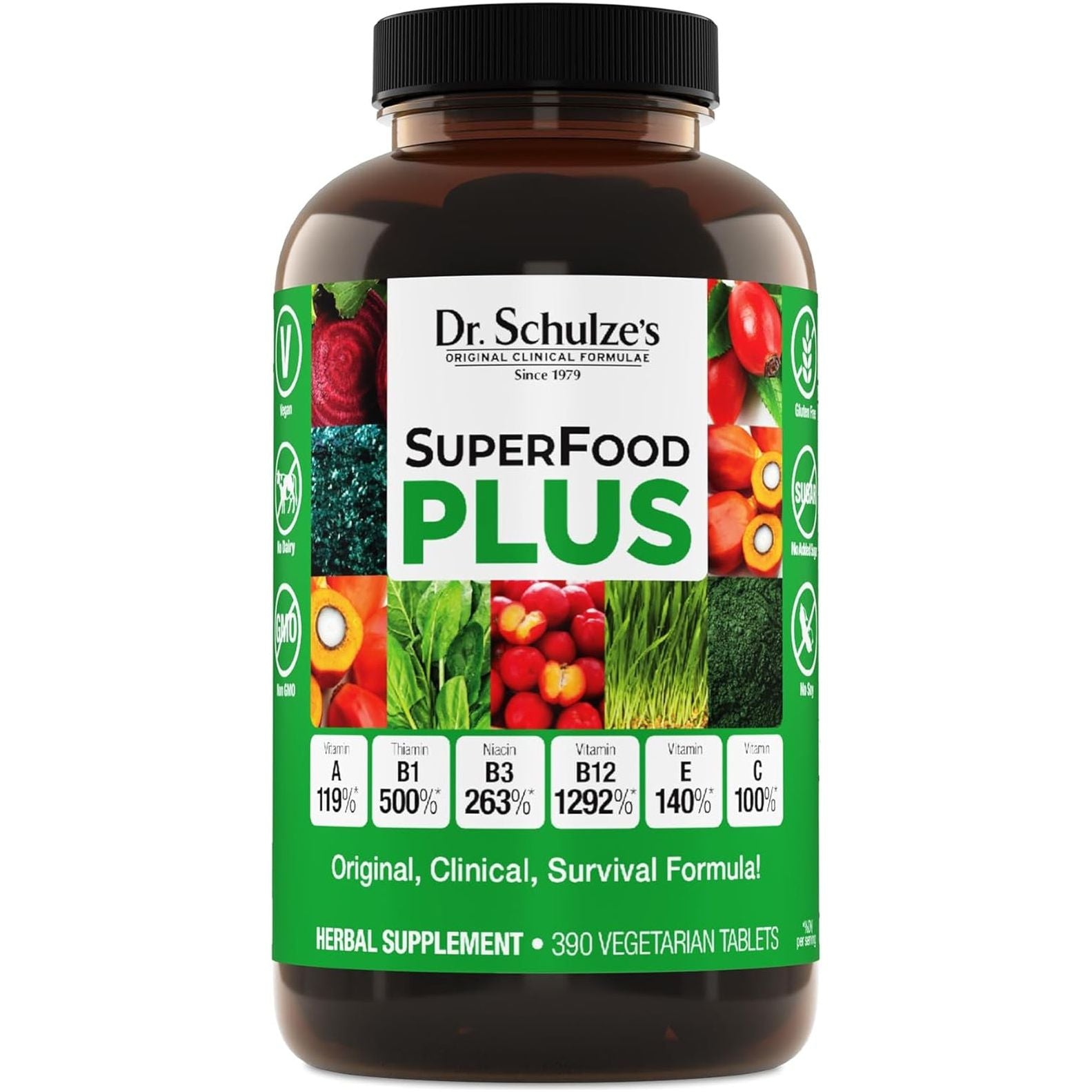 Dr. Schulze'S Superfood plus | Vitamin & Mineral Herbal Concentrate | Daily Nutrition & Increased Energy 390 Tabs
