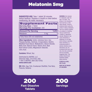 Natrol Fast Dissolve Melatonin 5 Mg, for Restful Sleep, Sleep Support for Adults, 200 Tablets