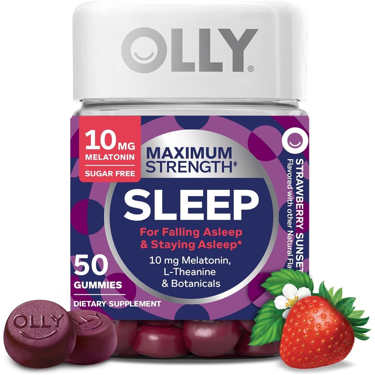 OLLY Max Strength Sleep Gummy, 10Mg Melatonin, L-Theanine, Chamomile, Lemon Balm 50 Count