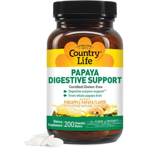 Country Life, Papaya Digestive Support, Daily Enzymes to Promote Digestive Health and Nutrient Absorption, 200 Count.