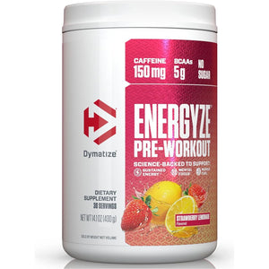 Dymatize Energyze Pre Workout Powder, Strawberry Lemonade Flavor, 150Mg Caffeine, 5G Bcaas, 30 Servings