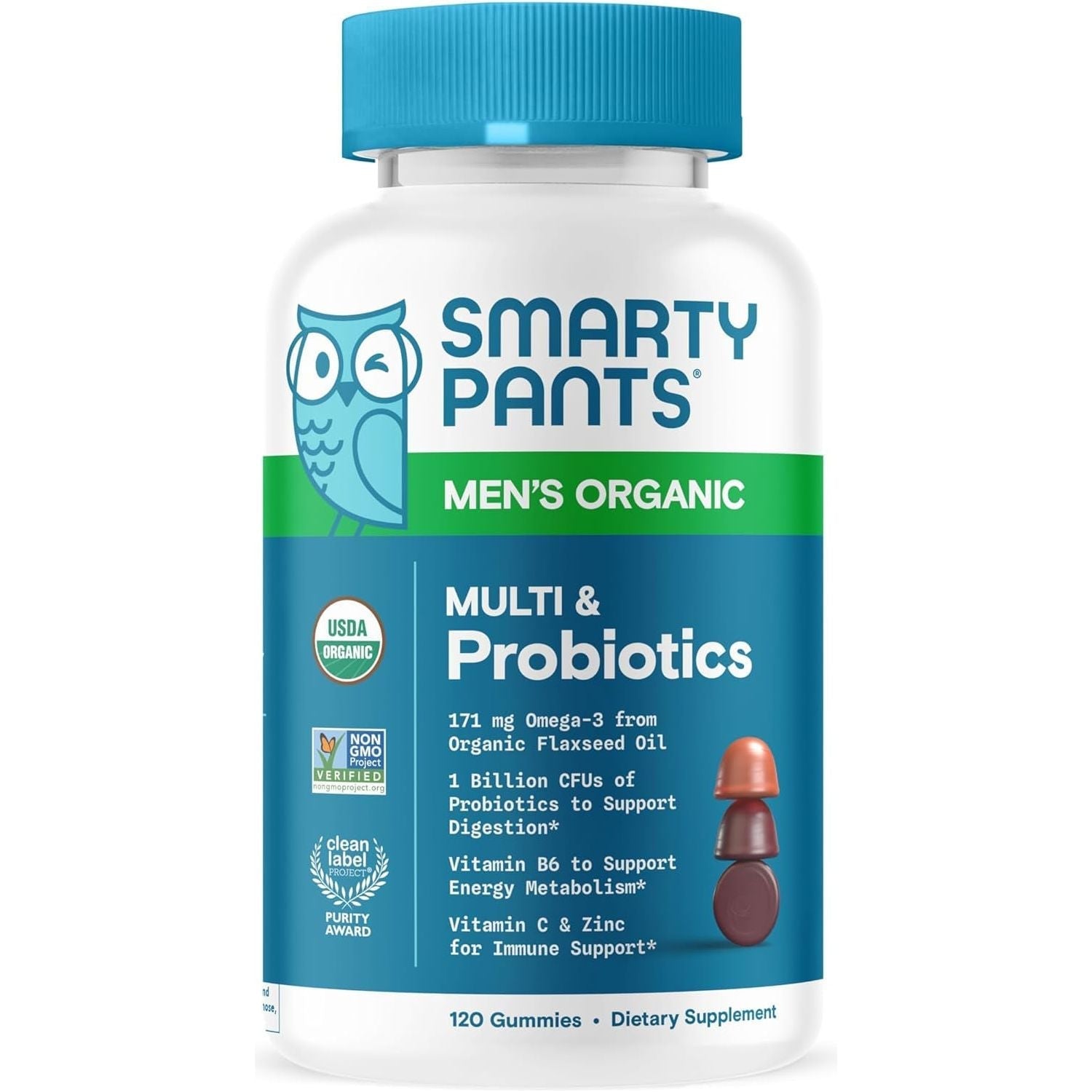 Smartypants Multivitamin for Men, Organic Gummies: Probiotics, for Immune Support, 120 Gummies (30 Day Supply)