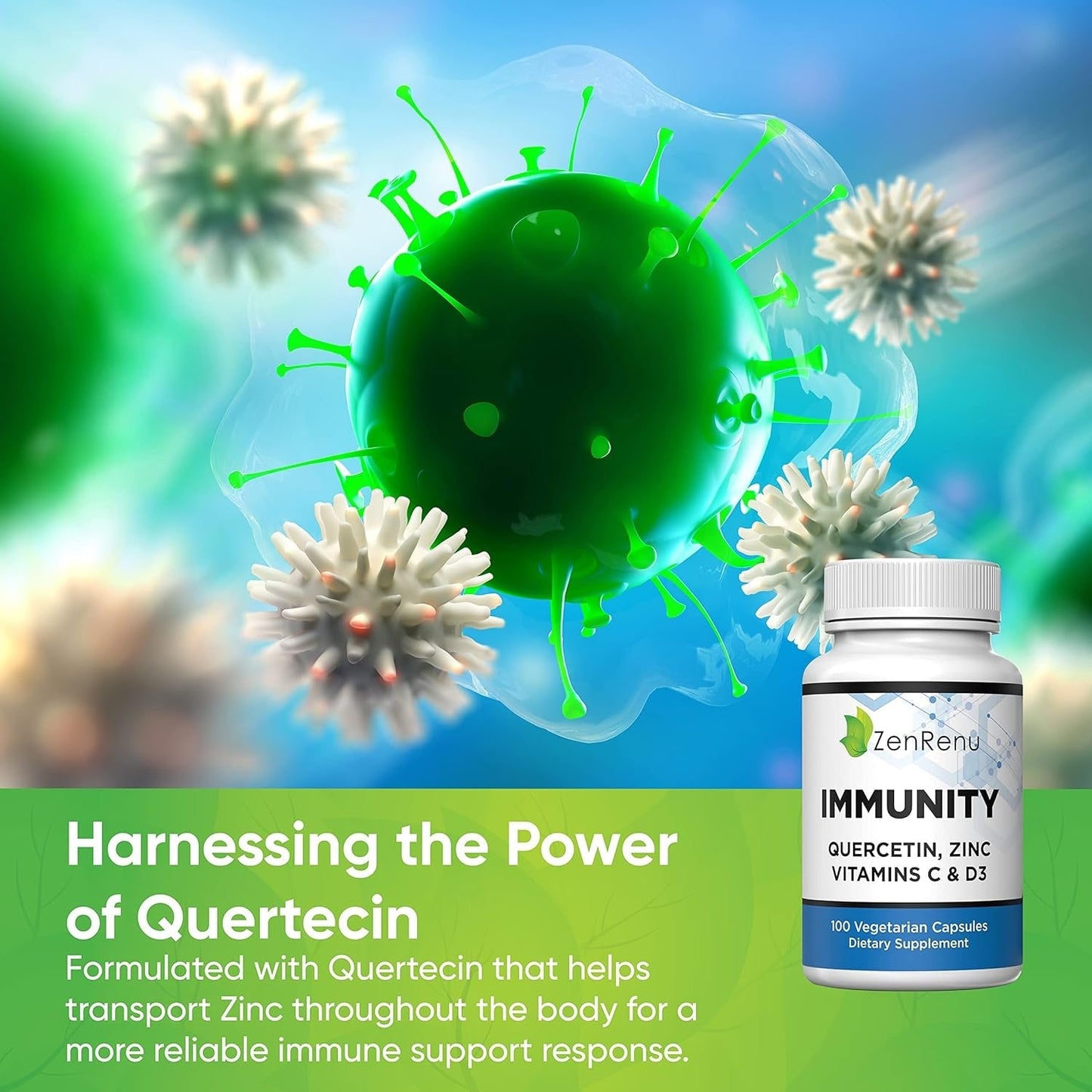 Zenrenu Immunity Quercetin 700 Mg Zinc Vitamin C Vitamin D Immune Support Supplement with Curcumin 50 Day Supply