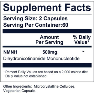 NMN Supplement Alternative-Nmnh 500Mg- for Boost NAD+ Levels, Anti-Aging, Energy and Concentration, 120 Capsules