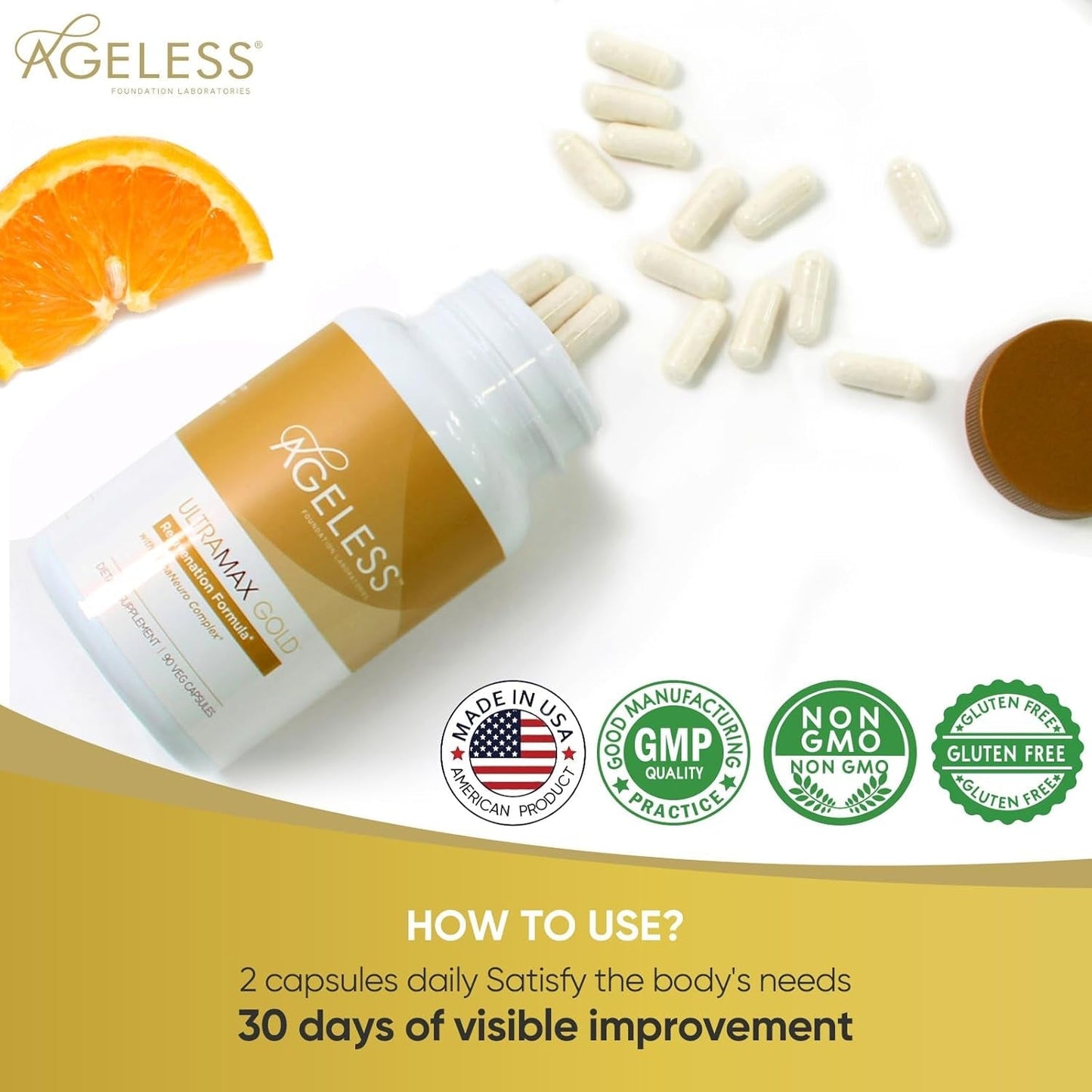 AGELESS™: Ultramax Gold™ Capsules, HGH Anti-Aging Supplement for Women 90 Capsules