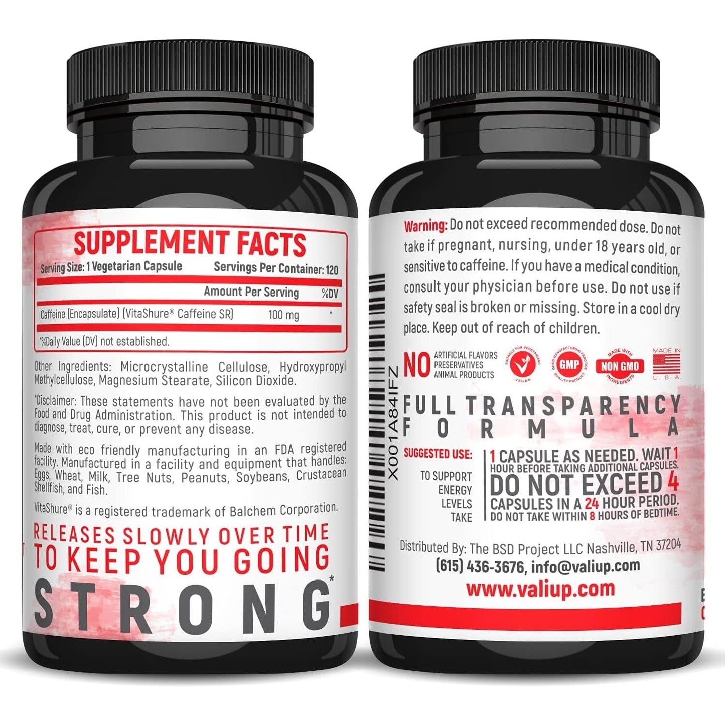 VALI Time Release Caffeine 100Mg Pills - Smart Slow Release for Extended Energy & Focus 120 Capsules