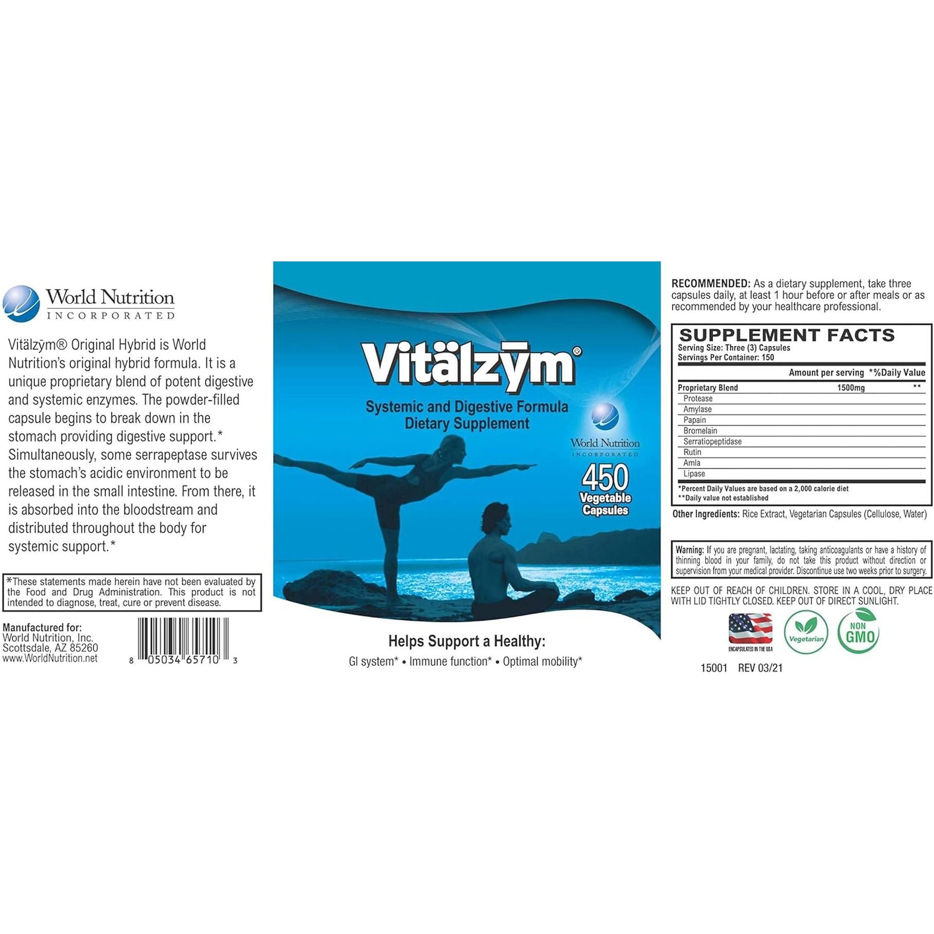 Original Proteolytic Systemic Digestive Enzyme Formula Serrapeptase Source (450 Capsules)