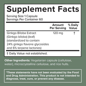 Prominent Nutrition Ginkgo Biloba 120Mg to Help Support Memory & Focus 60 Day Supply