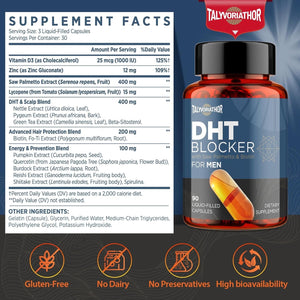 DHT Blocker for Men with Saw Palmetto & Biotin, Hair Growth Formula in Liquid-Filled Capsules, 90 Capsules