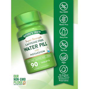 Nature'S Truth Super Strength Water Pill with Potassium | 90 Count | Caffeine Free | Vegan, Non-Gmo, Gluten Free