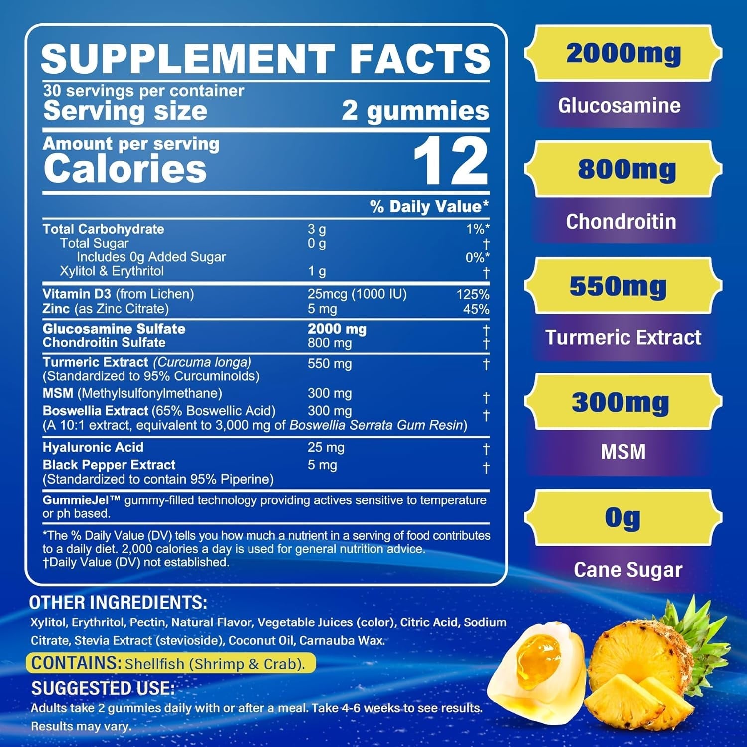 Sugar Free Glucosamine Chondroitin MSM Filled Gummies 3100Mg - Joint Support Supplement - 60Cts