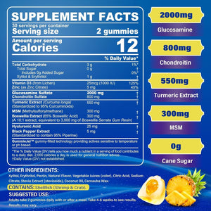 Sugar Free Glucosamine Chondroitin MSM Filled Gummies 3100Mg - Joint Support Supplement - 60Cts