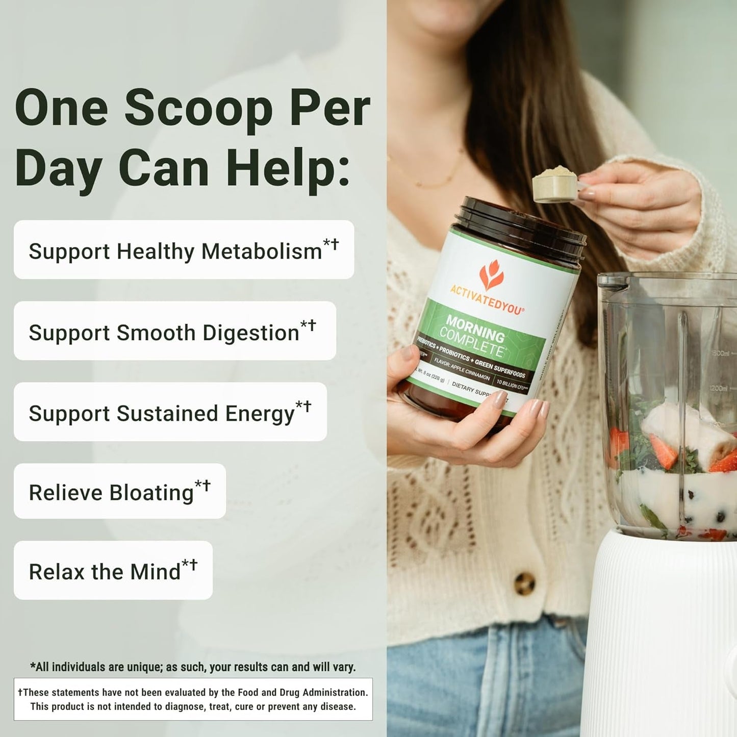 ACTIVATEDYOU Morning Complete Daily Wellness Greens Superfood Drink Mix for Gut Health 30 Servings