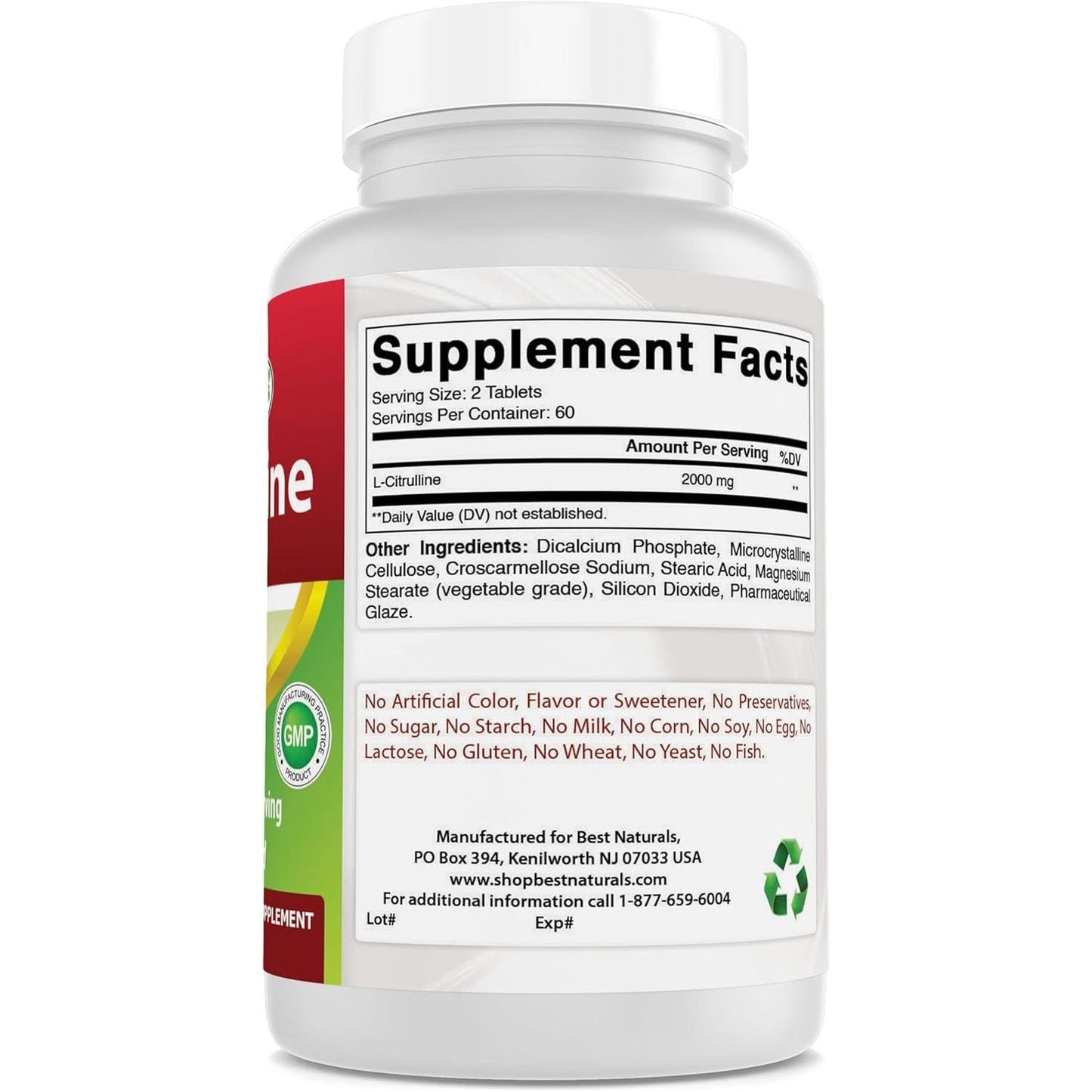 Best Naturals L-Citrulline 2000Mg/Serving - Non-Gmo - Gluten Free - 120 Tablets