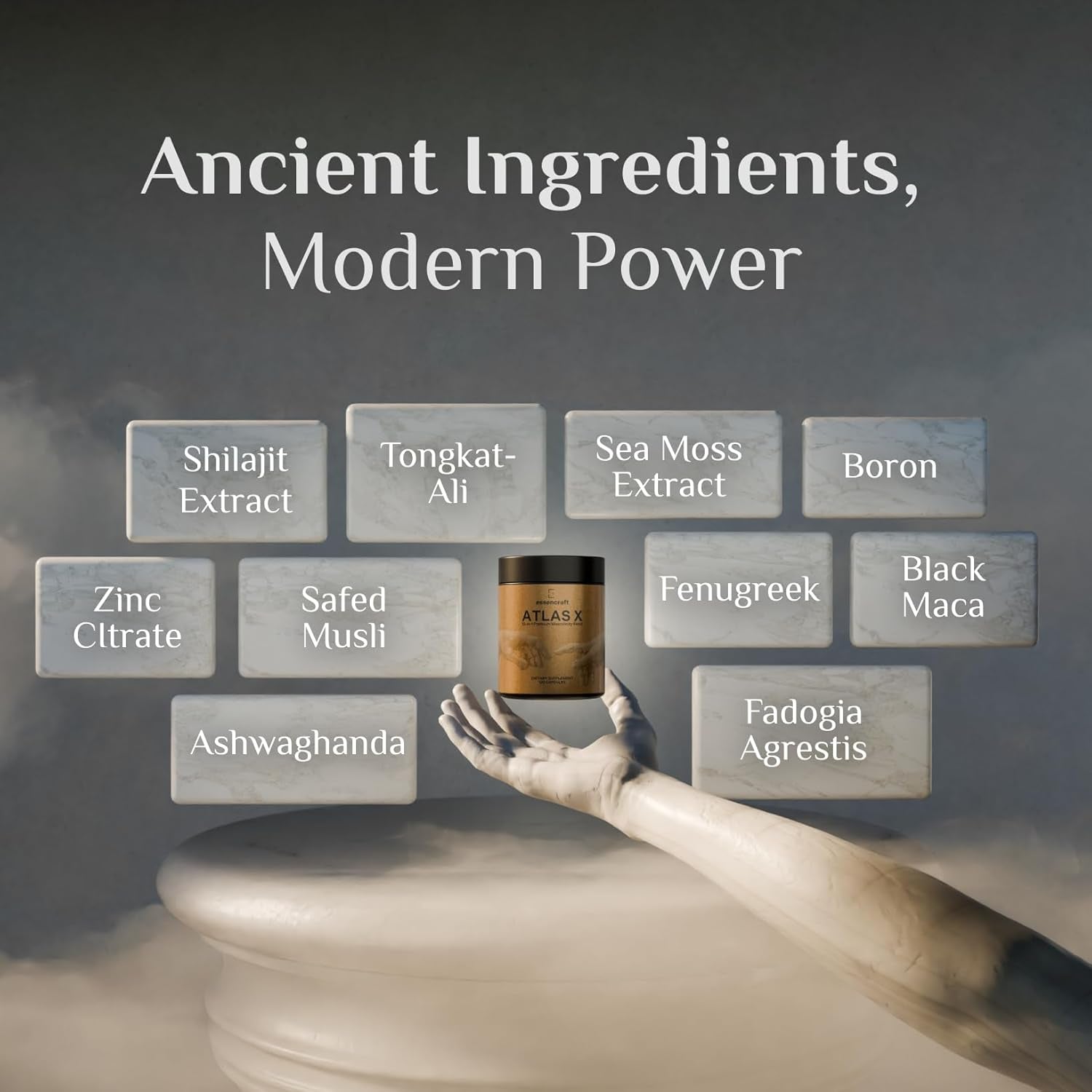 ATLAS X 10-In-1 Masculinity Maximiser Supplement for Men - Energy, Strength & Vitality 2 Month Supply